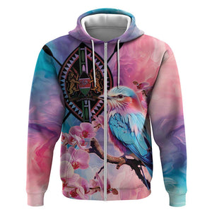 Kenya Lilac-Breasted Roller Zip Hoodie Coat Of Arms Mix Orchid