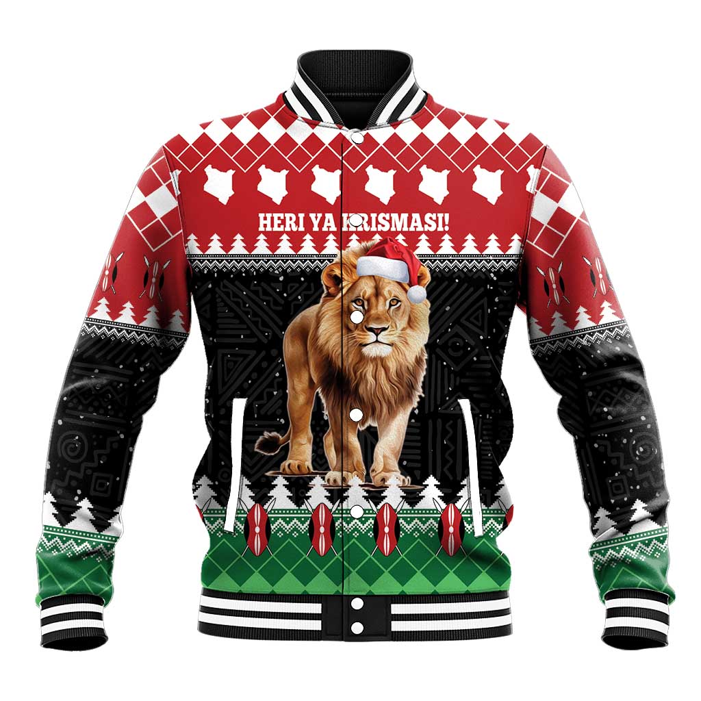 Personalized Kenya Christmas Baseball Jacket Lion Santa - Heri Ya Krismasi! LT14