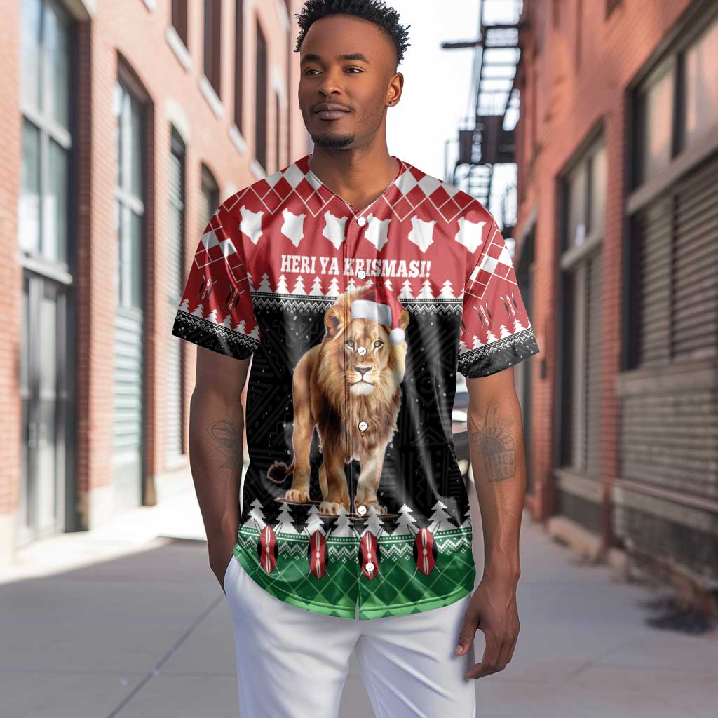 Personalized Kenya Christmas Baseball Jersey Lion Santa - Heri Ya Krismasi!