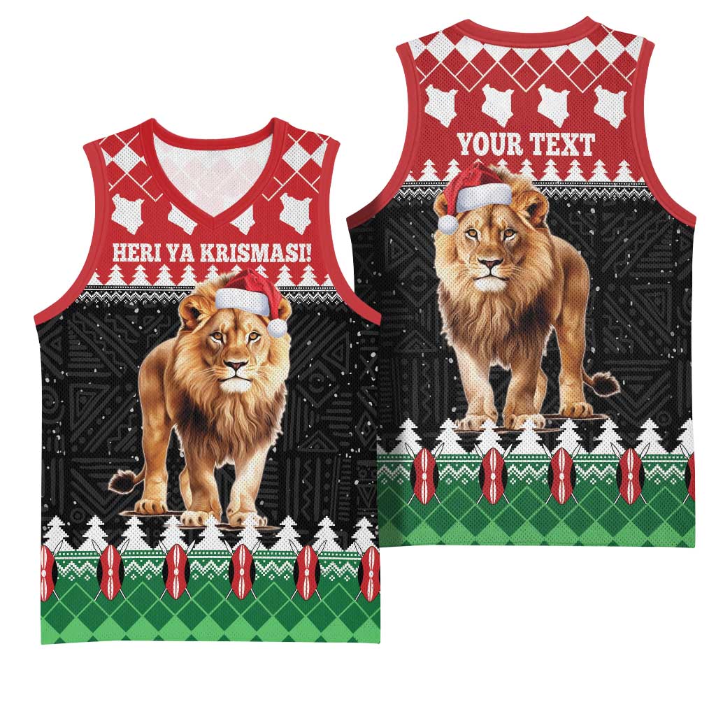 Personalized Kenya Christmas Basketball Jersey Lion Santa - Heri Ya Krismasi! LT14