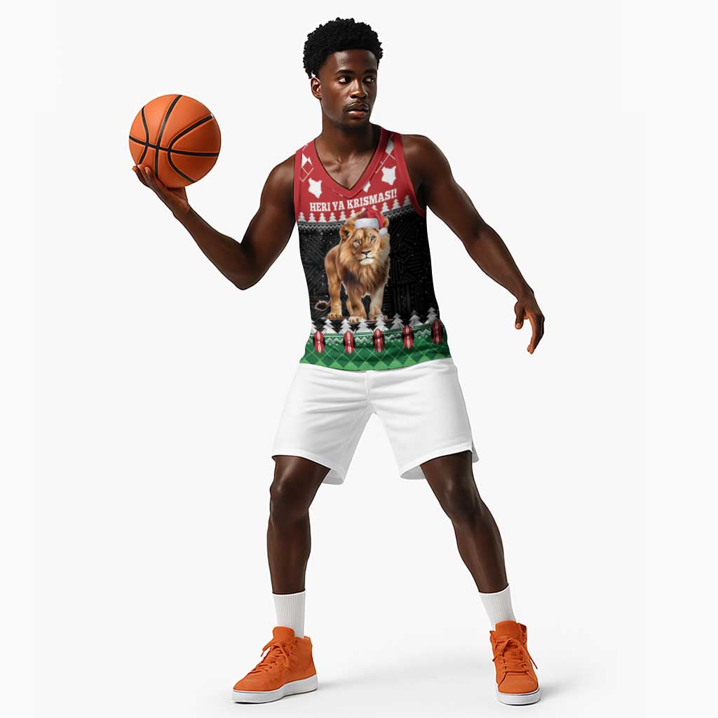 Personalized Kenya Christmas Basketball Jersey Lion Santa - Heri Ya Krismasi! LT14