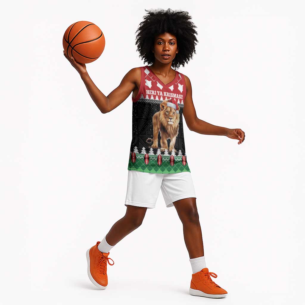 Personalized Kenya Christmas Basketball Jersey Lion Santa - Heri Ya Krismasi! LT14