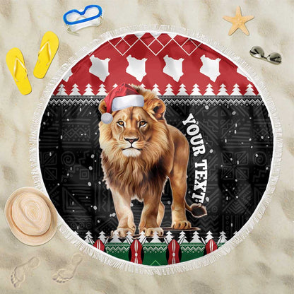 Personalized Kenya Christmas Beach Blanket Lion Santa - Heri Ya Krismasi!