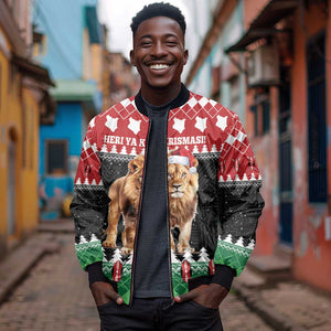 Personalized Kenya Christmas Bomber Jacket Lion Santa - Heri Ya Krismasi!