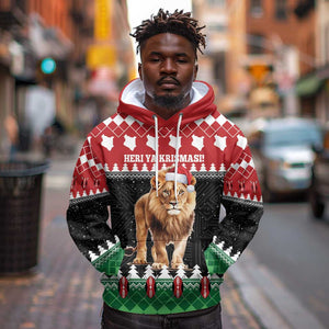 Personalized Kenya Christmas Hoodie Lion Santa - Heri Ya Krismasi!