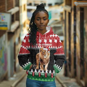 Personalized Kenya Christmas Hoodie Lion Santa - Heri Ya Krismasi!