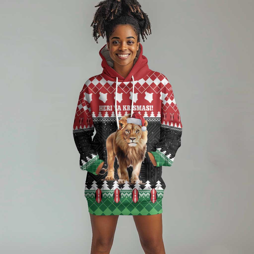 Personalized Kenya Christmas Hoodie Dress Lion Santa - Heri Ya Krismasi!