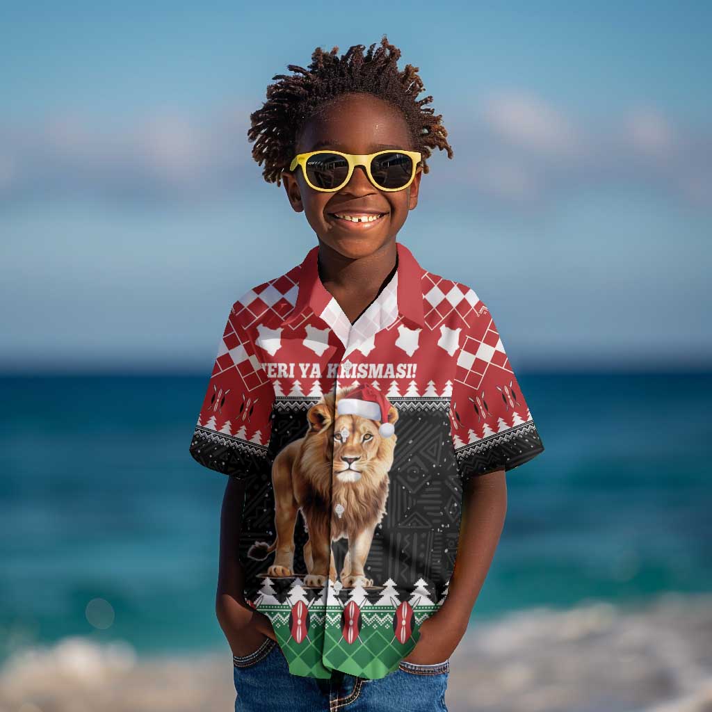 Personalized Kenya Christmas Kid Hawaiian Shirt Lion Santa - Heri Ya Krismasi!