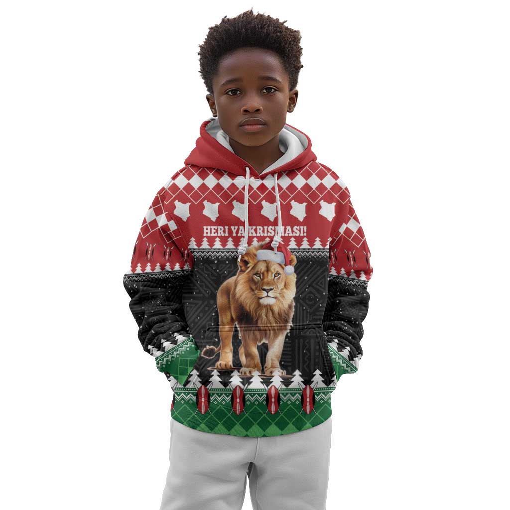 Personalized Kenya Christmas Kid Hoodie Lion Santa - Heri Ya Krismasi!