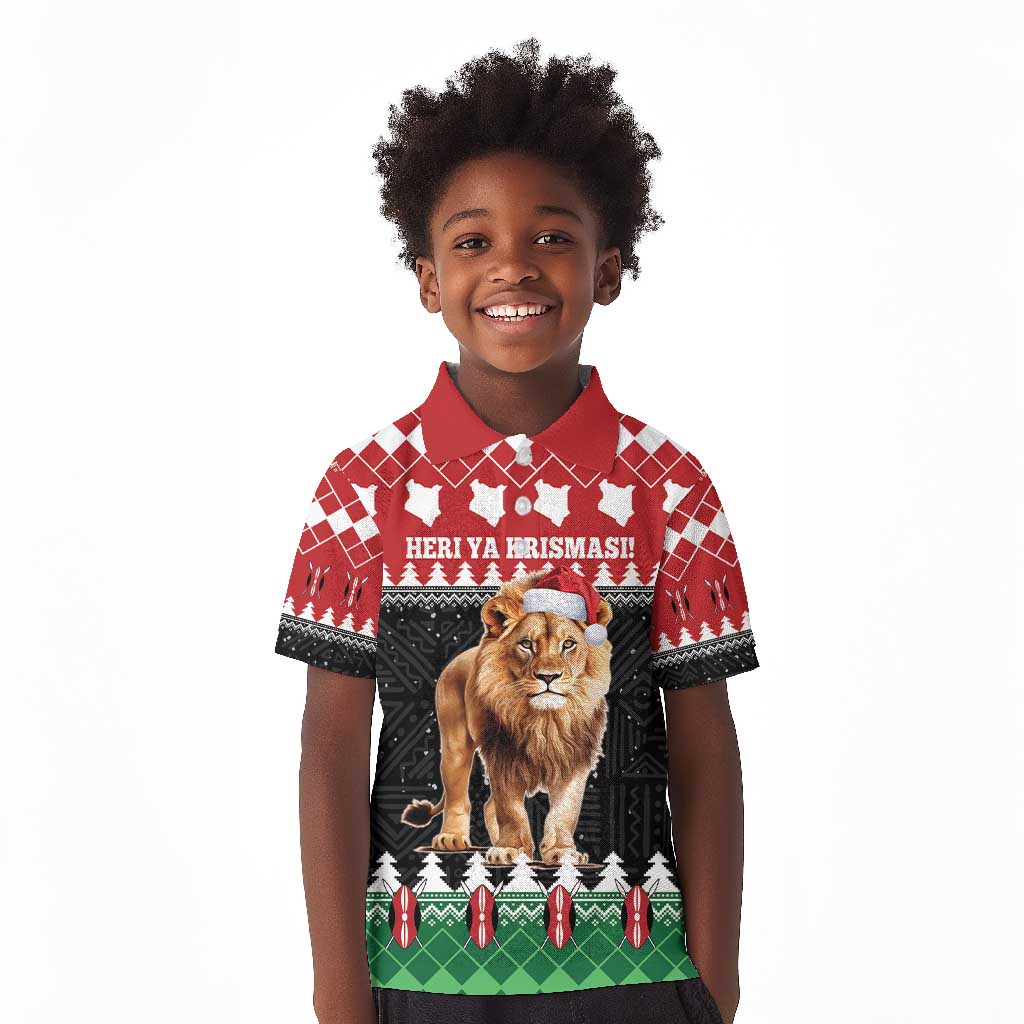 Personalized Kenya Christmas Kid Polo Shirt Lion Santa - Heri Ya Krismasi!