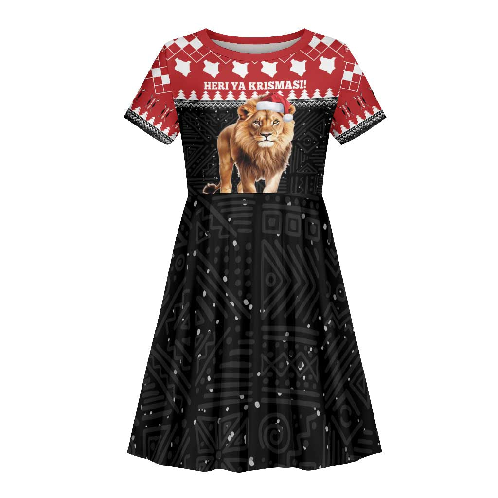 Personalized Kenya Christmas Kid Short Sleeve Dress Lion Santa - Heri Ya Krismasi!