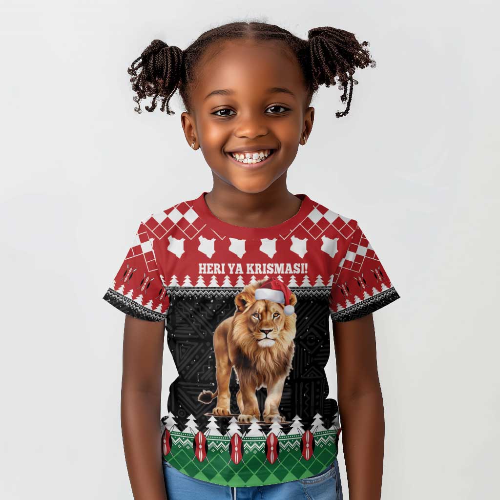 Personalized Kenya Christmas Kid T shirt Lion Santa - Heri Ya Krismasi!