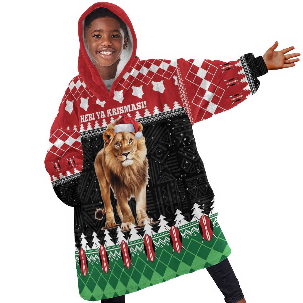 Personalized Kenya Christmas Kid Wearable Blanket Hoodie Lion Santa - Heri Ya Krismasi!