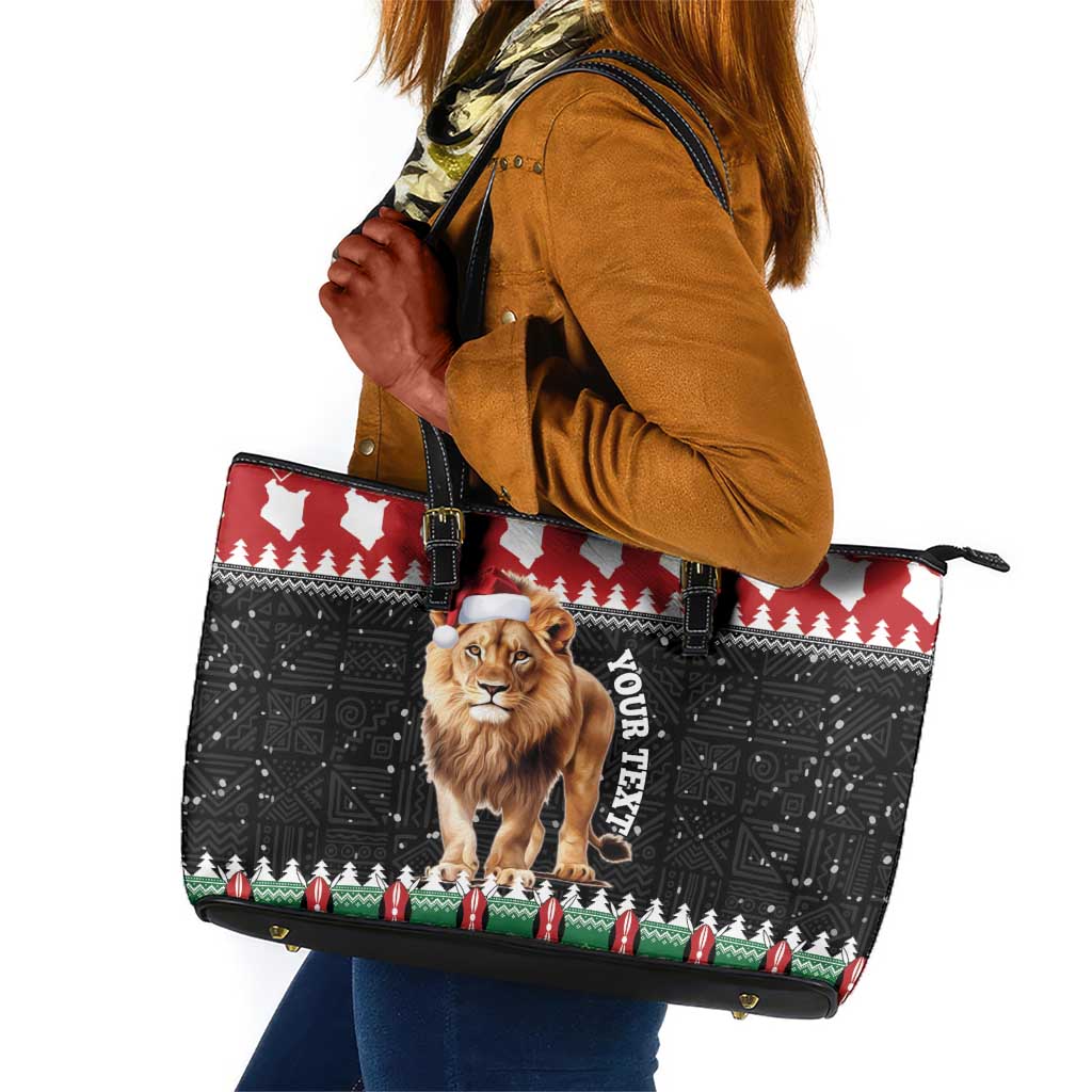 Personalized Kenya Christmas Leather Tote Bag Lion Santa - Heri Ya Krismasi!