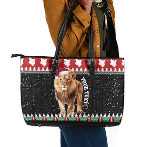 Personalized Kenya Christmas Leather Tote Bag Lion Santa - Heri Ya Krismasi!