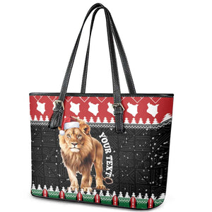 Personalized Kenya Christmas Leather Tote Bag Lion Santa - Heri Ya Krismasi!