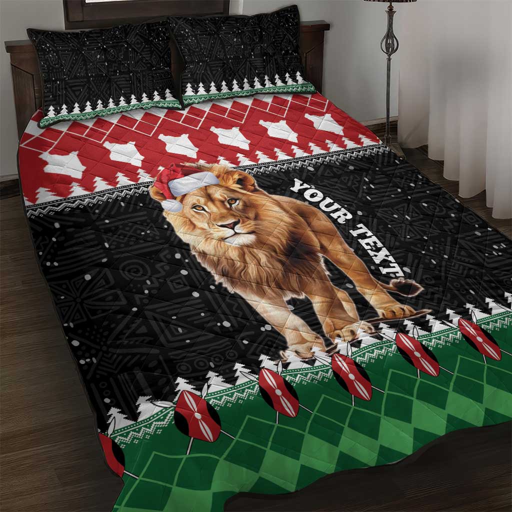 Personalized Kenya Christmas Quilt Bed Set Lion Santa - Heri Ya Krismasi!