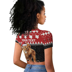 Personalized Kenya Christmas Raglan Cropped T shirt Lion Santa - Heri Ya Krismasi!