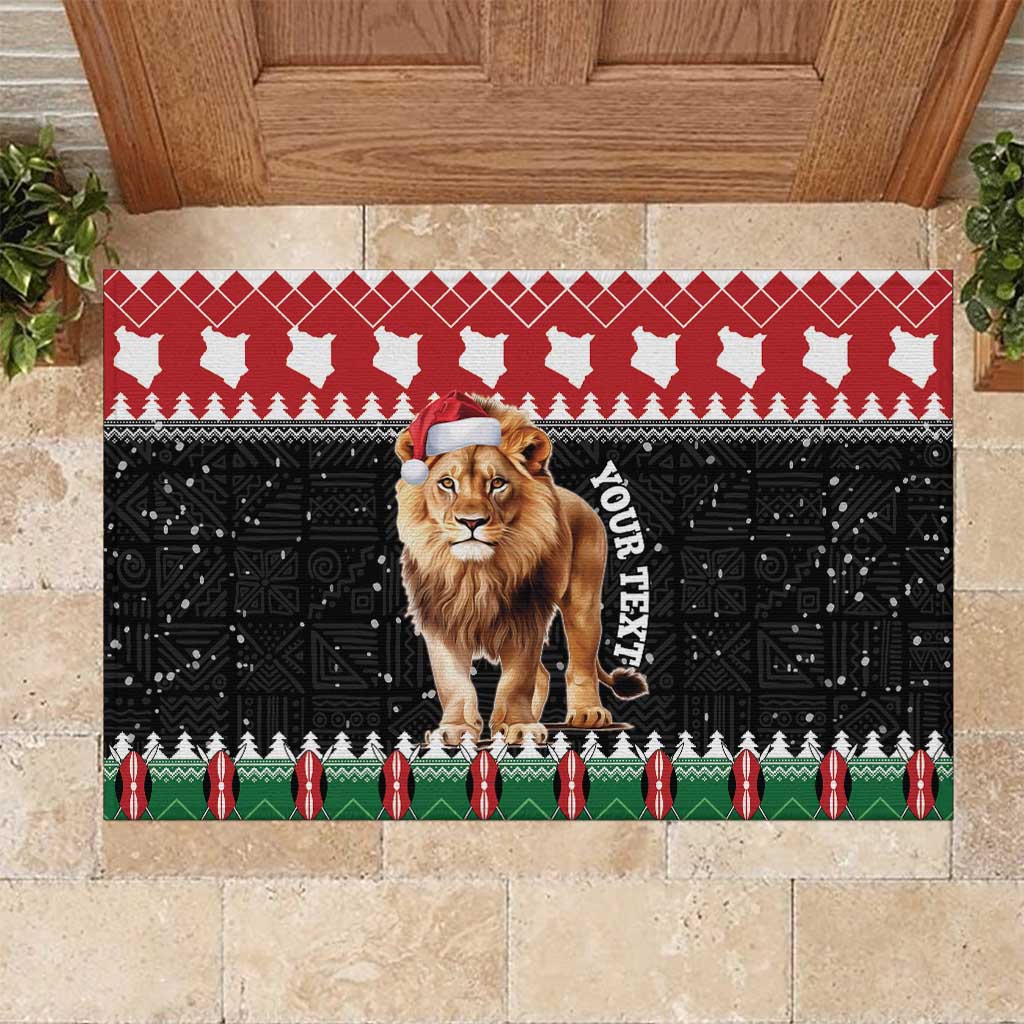 Personalized Kenya Christmas Rubber Doormat Lion Santa - Heri Ya Krismasi!