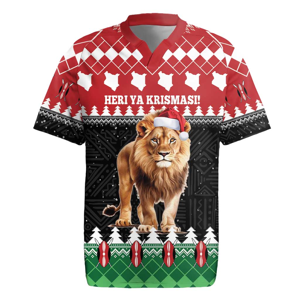 Personalized Kenya Christmas Rugby Jersey Lion Santa - Heri Ya Krismasi!