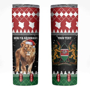 Personalized Kenya Christmas Skinny Tumbler Lion Santa - Heri Ya Krismasi!