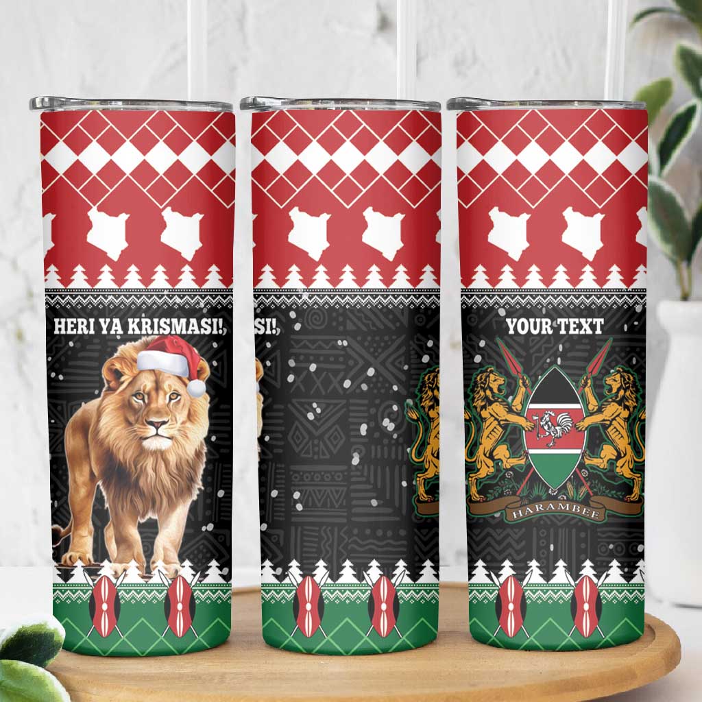 Personalized Kenya Christmas Skinny Tumbler Lion Santa - Heri Ya Krismasi!