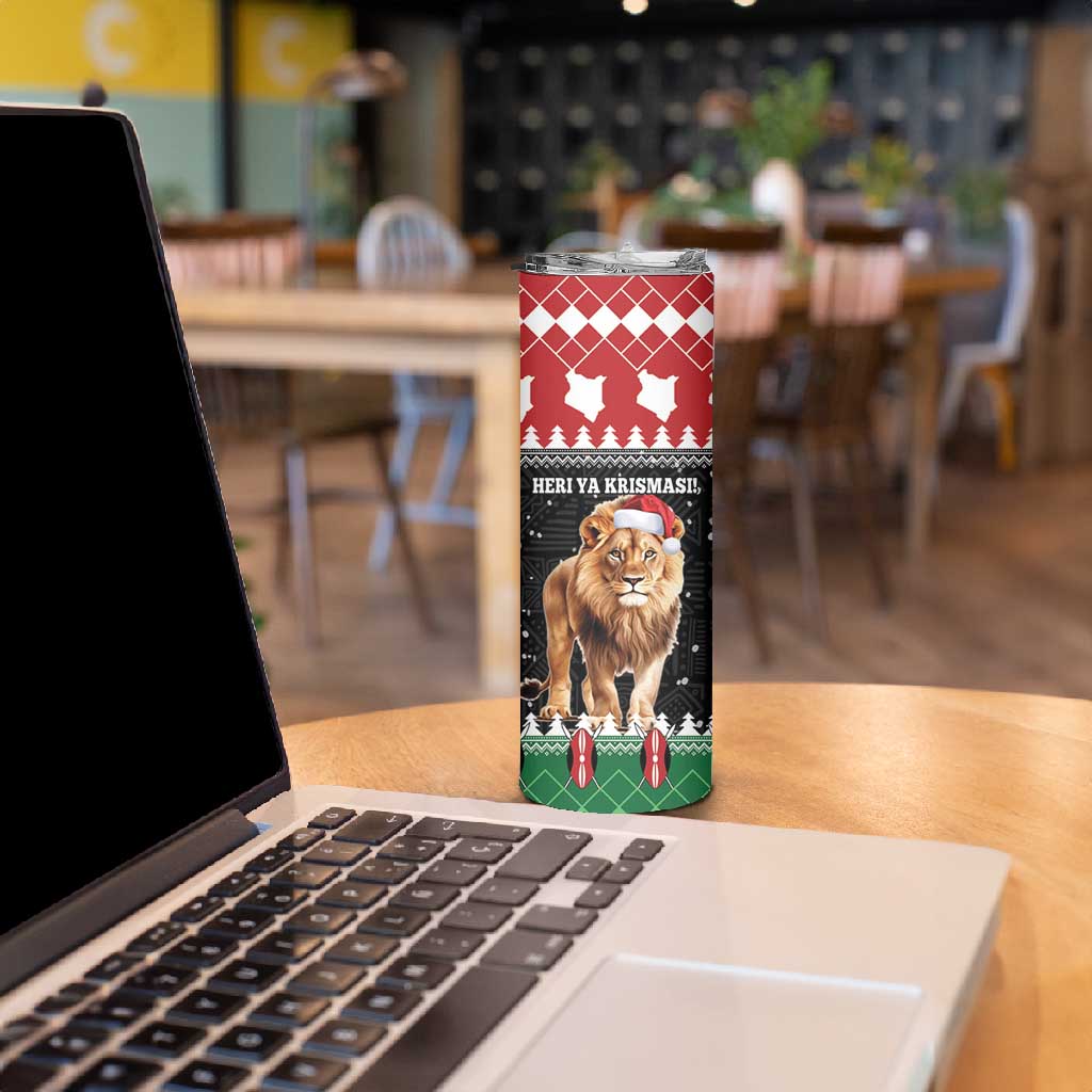 Personalized Kenya Christmas Skinny Tumbler Lion Santa - Heri Ya Krismasi!