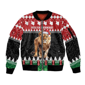 Personalized Kenya Christmas Sleeve Zip Bomber Jacket Lion Santa - Heri Ya Krismasi!