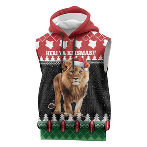 Personalized Kenya Christmas Sleeveless Hoodie Lion Santa - Heri Ya Krismasi! - African Pride