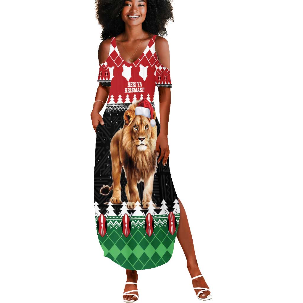 Personalized Kenya Christmas Summer Maxi Dress Lion Santa - Heri Ya Krismasi!