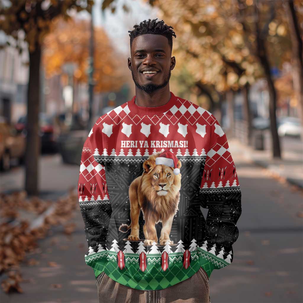 Personalized Kenya Christmas Sweatshirt Lion Santa - Heri Ya Krismasi!