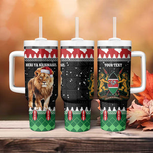 Personalized Kenya Christmas Tumbler With Handle Lion Santa - Heri Ya Krismasi!