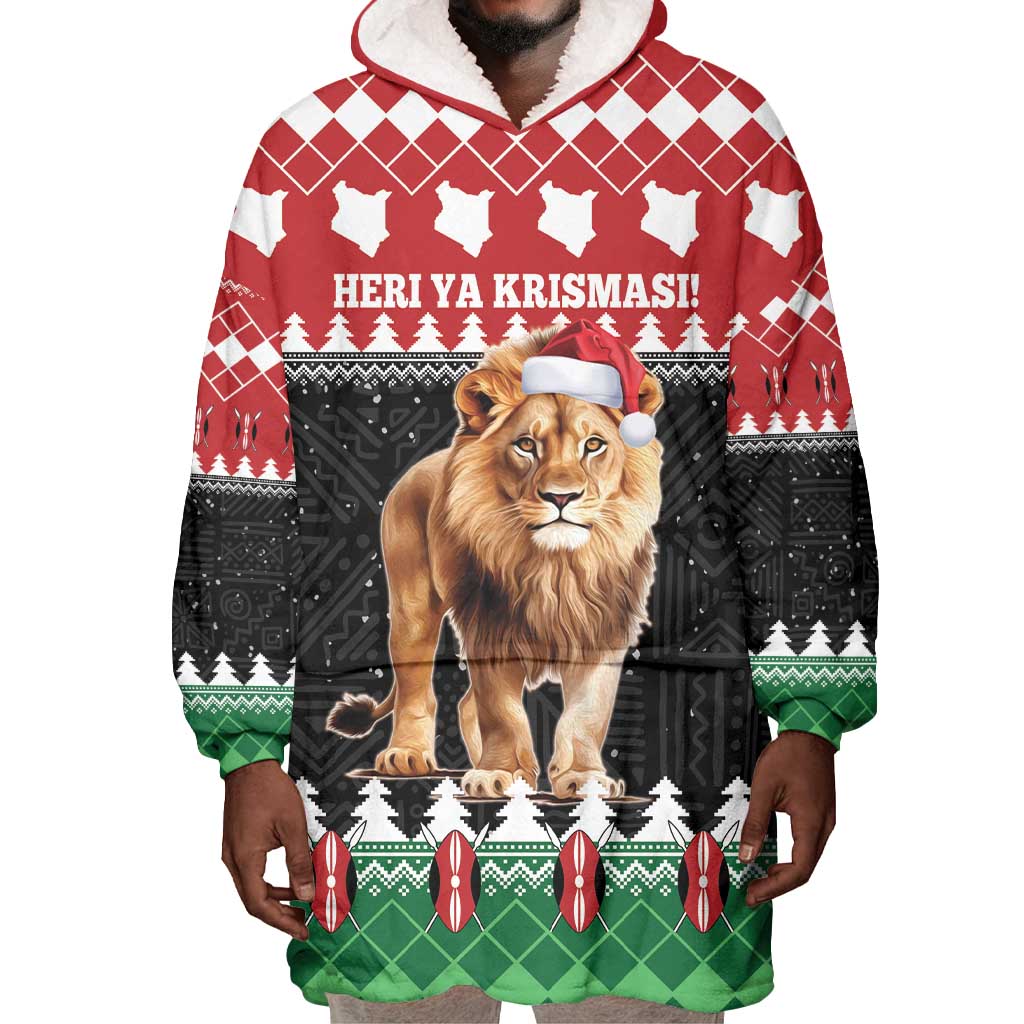 Personalized Kenya Christmas Wearable Blanket Hoodie Lion Santa - Heri Ya Krismasi!