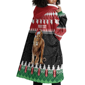 Personalized Kenya Christmas Wearable Blanket Hoodie Lion Santa - Heri Ya Krismasi!