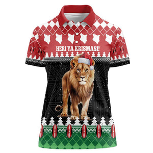 Personalized Kenya Christmas Women Polo Shirt Lion Santa - Heri Ya Krismasi!