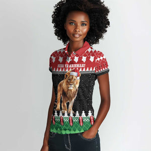 Personalized Kenya Christmas Women Polo Shirt Lion Santa - Heri Ya Krismasi!