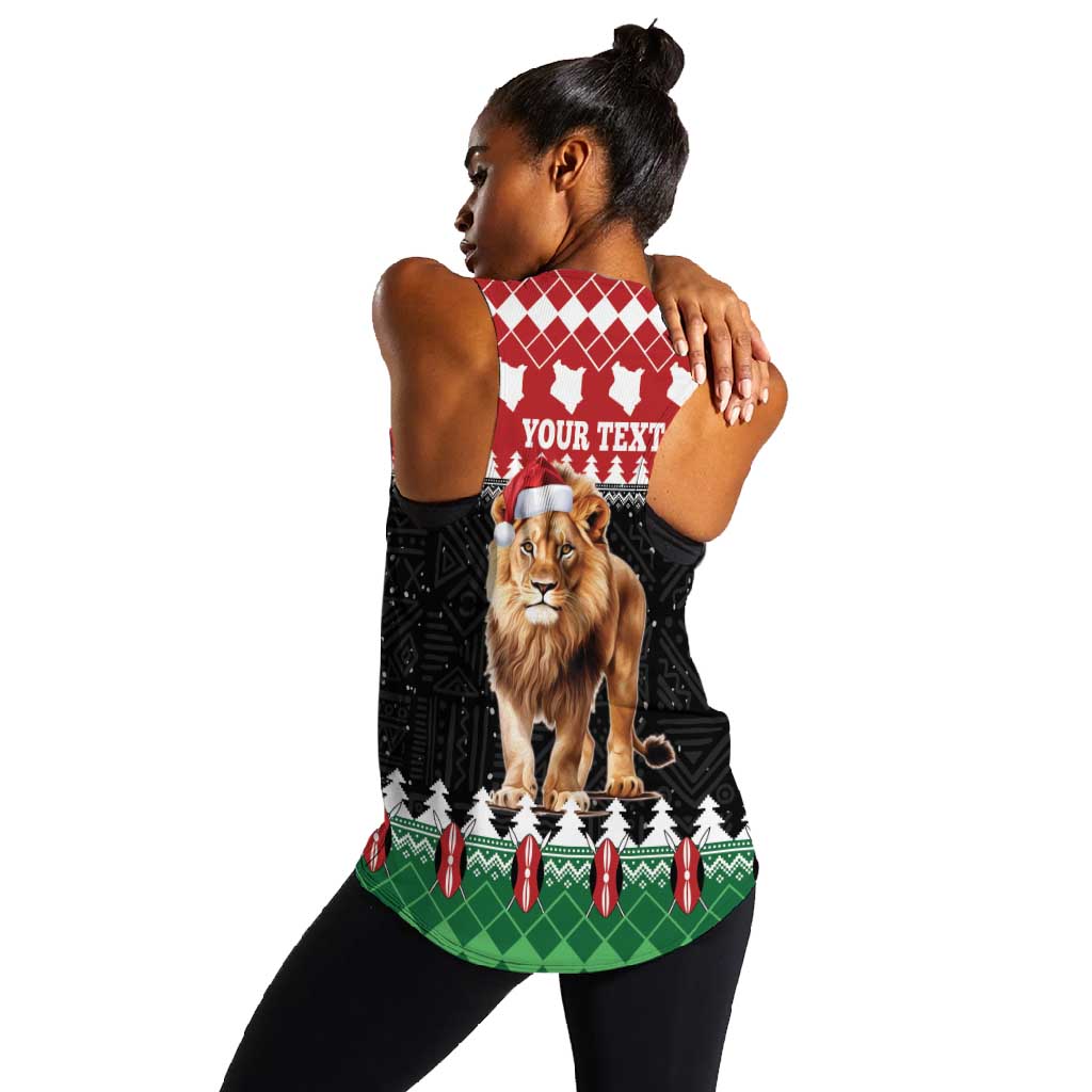 Personalized Kenya Christmas Women Racerback Tank Lion Santa - Heri Ya Krismasi!