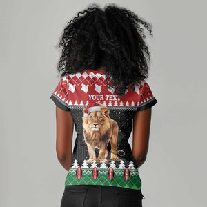 Personalized Kenya Christmas Women V-Neck T-Shirt Lion Santa - Heri Ya Krismasi!