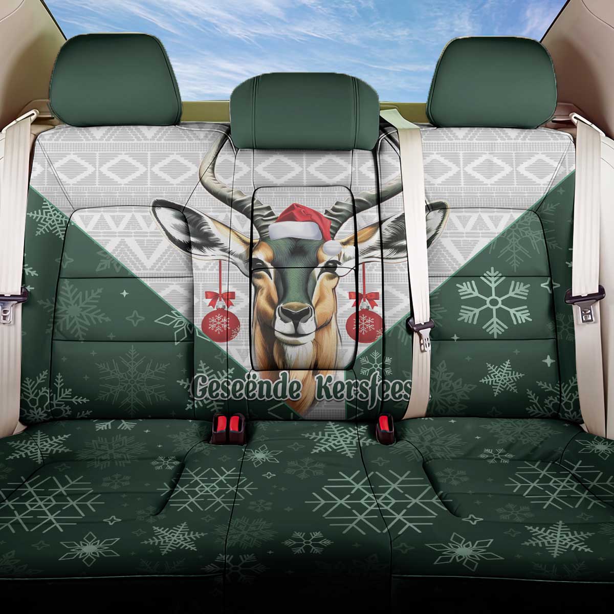 South Africa Springboks Christmas Back Car Seat Cover Bokke Santa - Geseende Kersfees