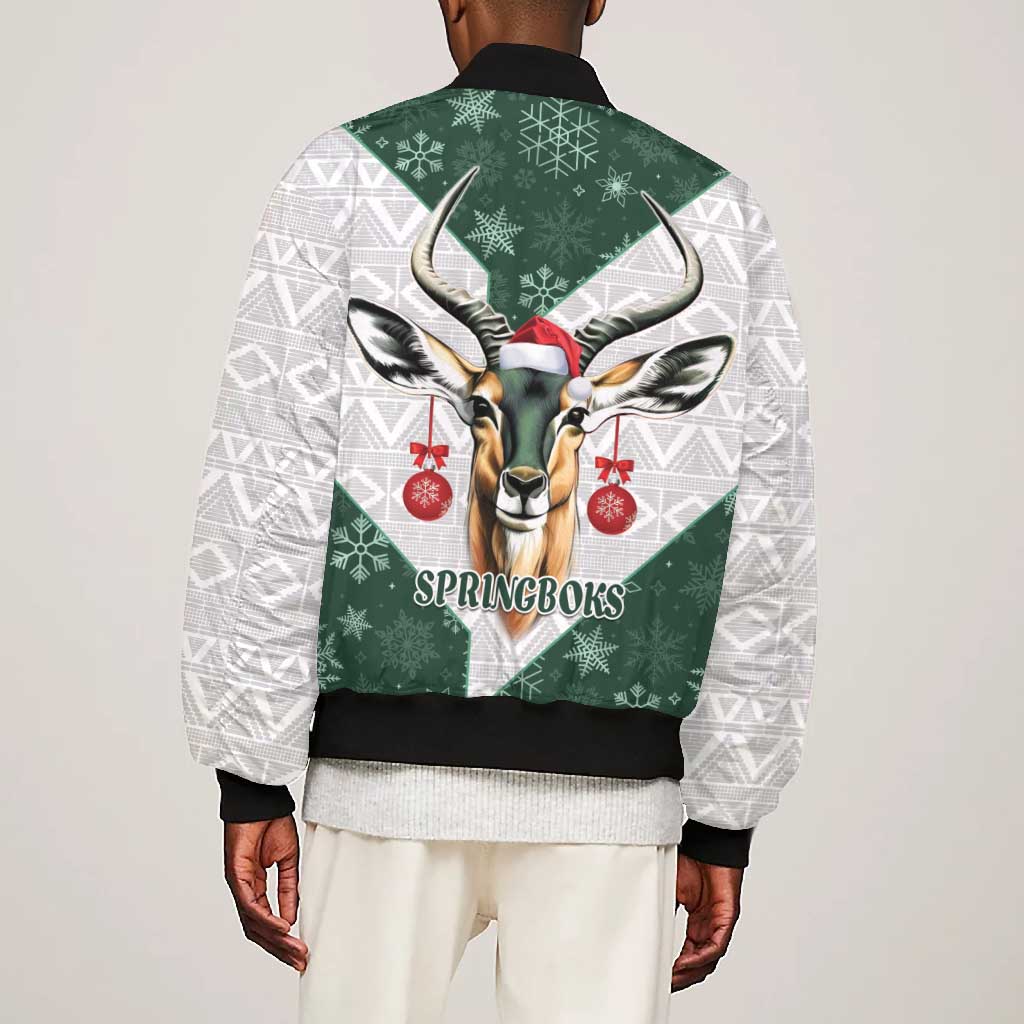 South Africa Springboks Christmas Bomber Jacket Bokke Santa - Geseende Kersfees
