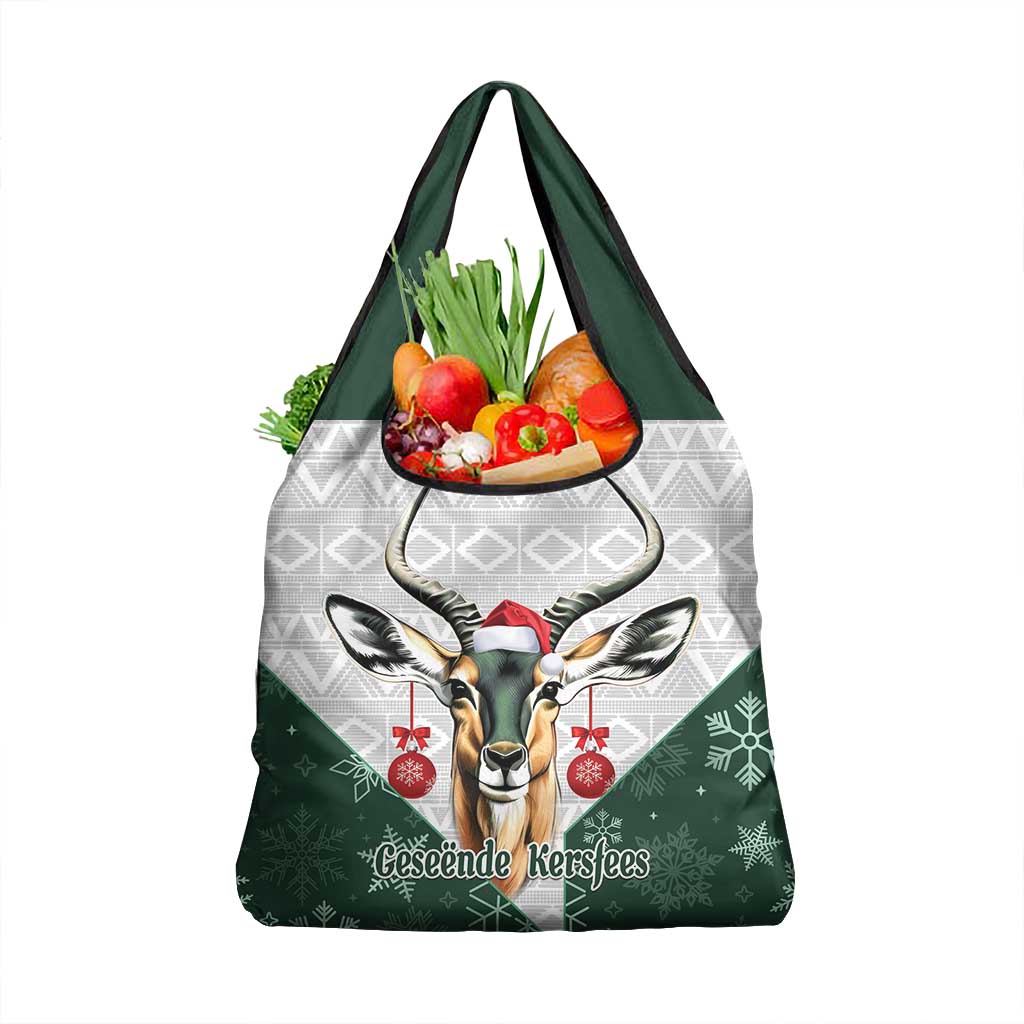 South Africa Springboks Christmas Grocery Bag Bokke Santa - Geseende Kersfees