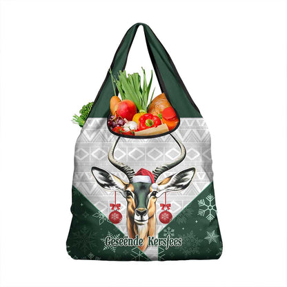 South Africa Springboks Christmas Grocery Bag Bokke Santa - Geseende Kersfees