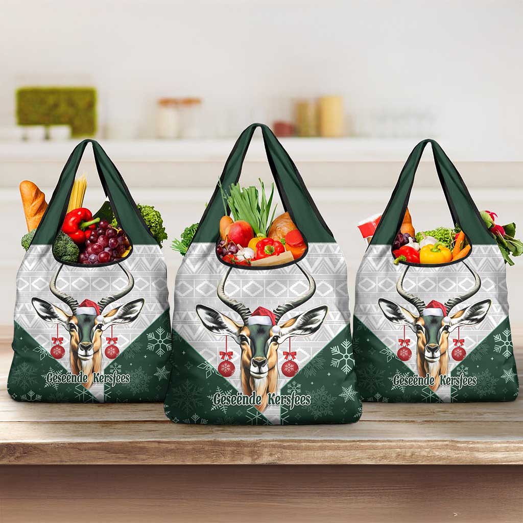 South Africa Springboks Christmas Grocery Bag Bokke Santa - Geseende Kersfees