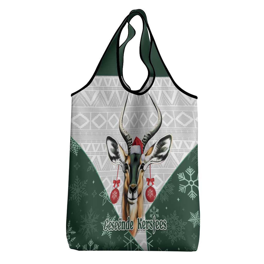 South Africa Springboks Christmas Grocery Bag Bokke Santa - Geseende Kersfees