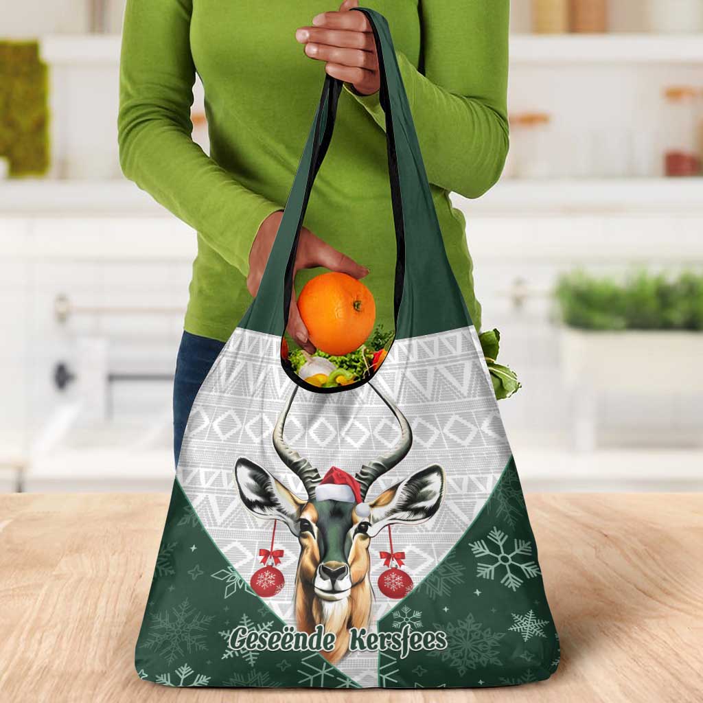 South Africa Springboks Christmas Grocery Bag Bokke Santa - Geseende Kersfees