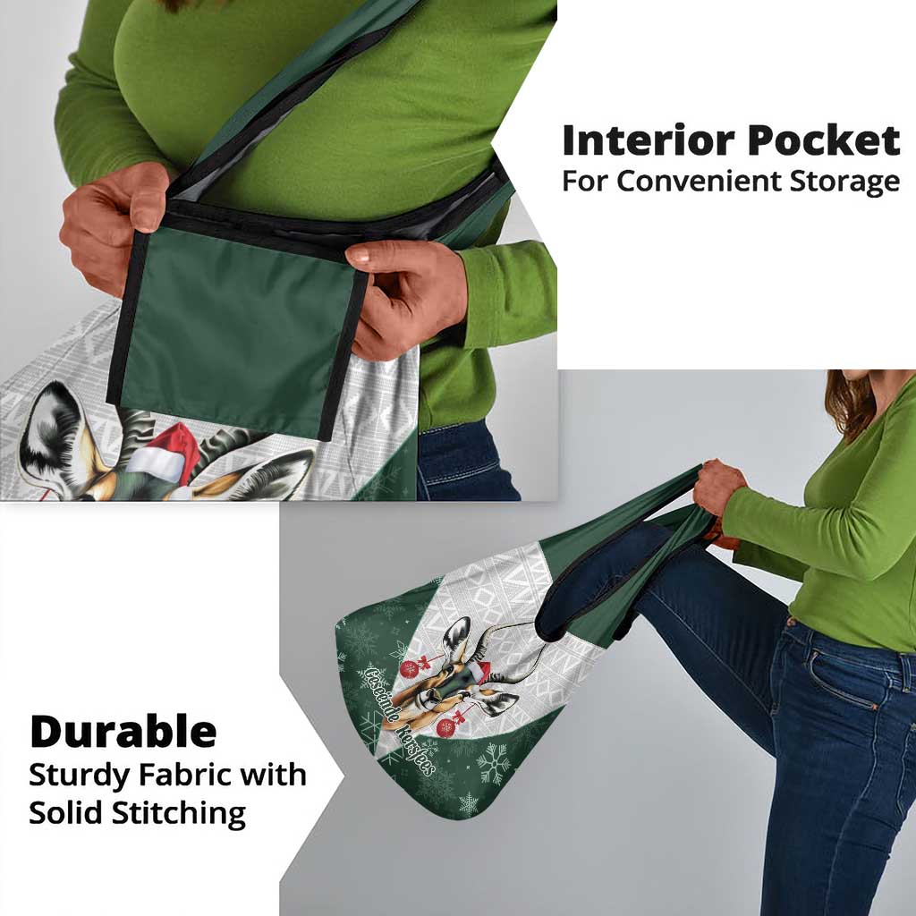 South Africa Springboks Christmas Grocery Bag Bokke Santa - Geseende Kersfees