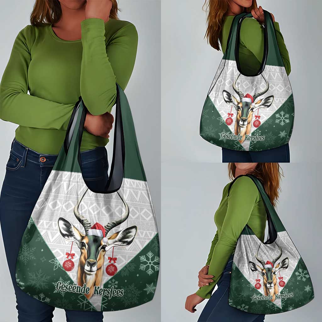 South Africa Springboks Christmas Grocery Bag Bokke Santa - Geseende Kersfees