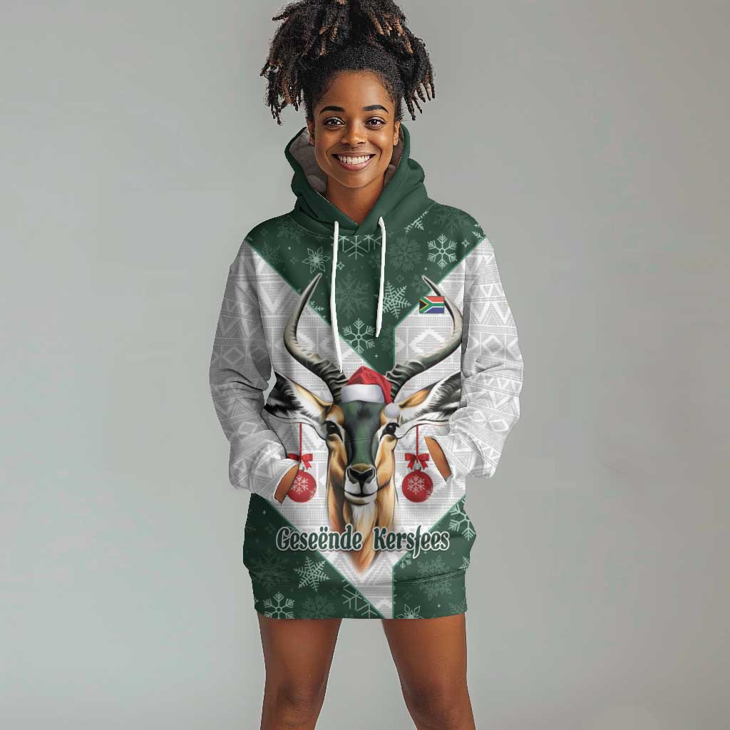 South Africa Springboks Christmas Hoodie Dress Bokke Santa - Geseende Kersfees