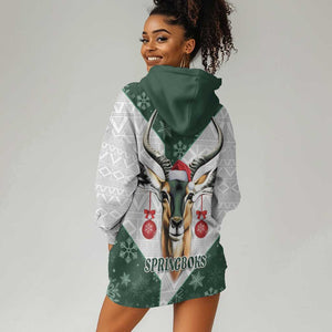 South Africa Springboks Christmas Hoodie Dress Bokke Santa - Geseende Kersfees