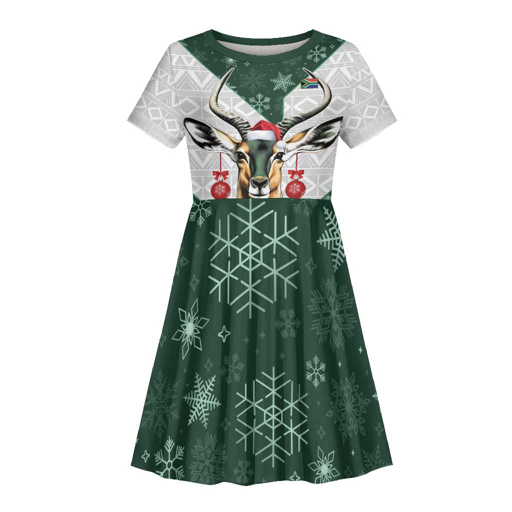 South Africa Springboks Christmas Kid Short Sleeve Dress Bokke Santa - Geseende Kersfees